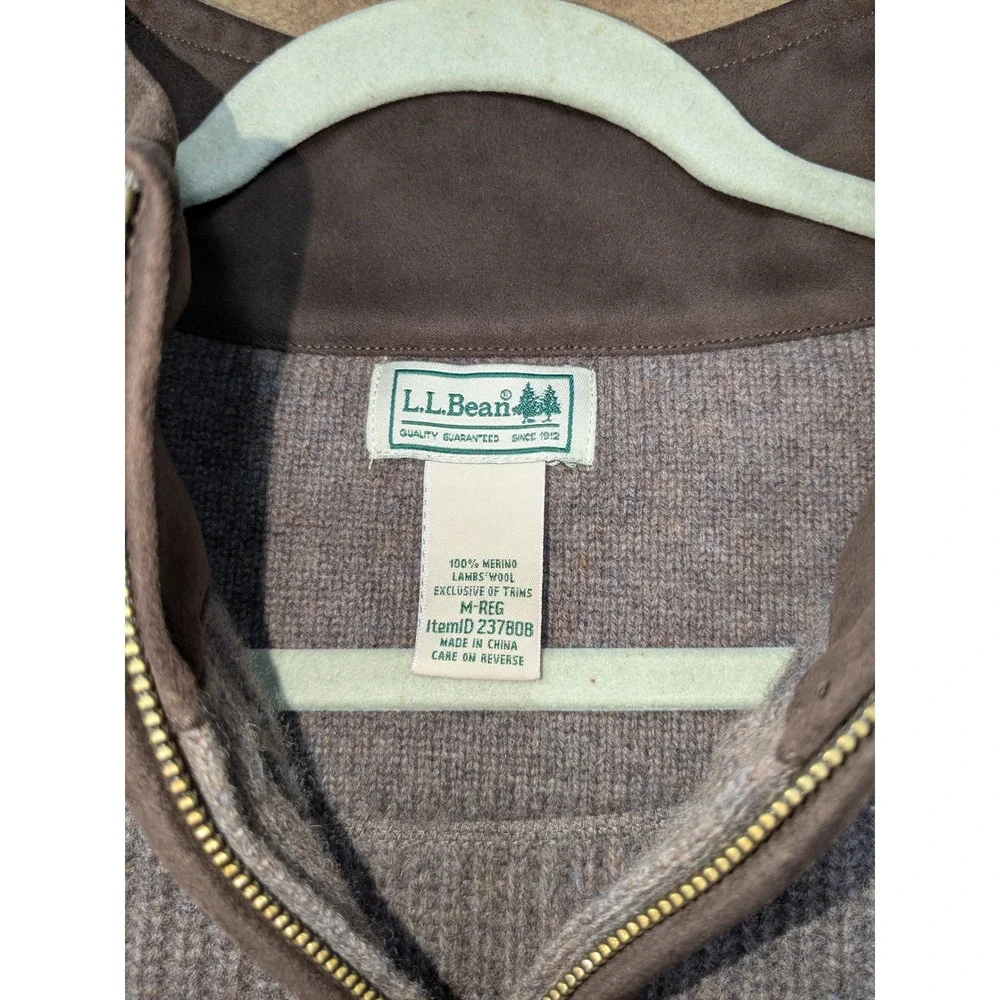 LL Bean Mens Merino Lambswool Quarter Zip Sweater Brown Textured Knit M 237808